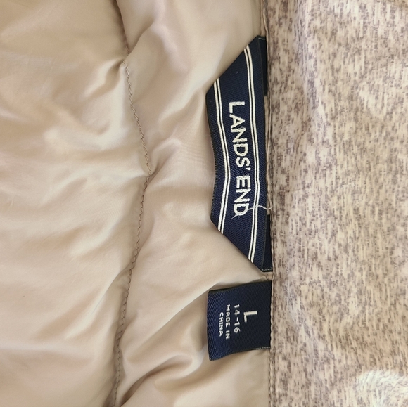 Lands End Mottled Gray White Lightweight Puffer Jacket Coat Size L - Picture 3 of 7